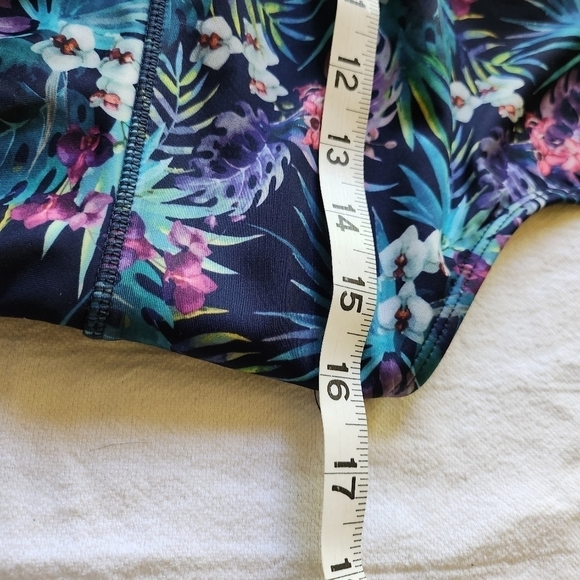 Kyodan High Neck Long Line Blue Tropical Sz. M Swim Tank - Picture 8 of 9